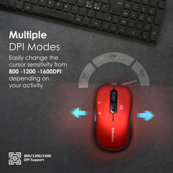 Promate EZGrip Wireless Optical Tracking Mouse with Mini USB Receiver, Red