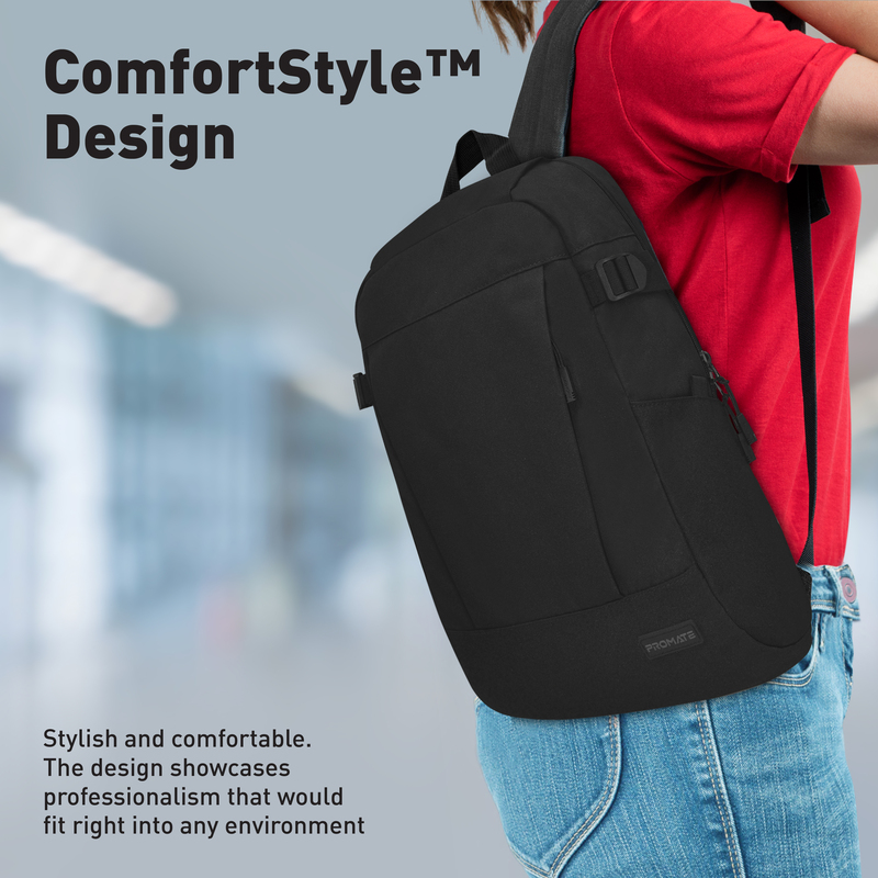 Promate Laptop Backpack, Premium Comfortable 15.6” Laptop Backpack with Secure Zippers, Side Pockets, Padded Straps and Lightweight Design for MacBook Pro, MacBook Air, iPad Air, Dell XPS 13
