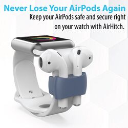 Promate AirHitch Silicone Watch Band Holder for Apple AirPods/AirPods 2/Apple Watch, Portable Anti-Lost Shockproof Holder Clip with Sweat-Resistant and Exercise Safety Secure, Navy Blue