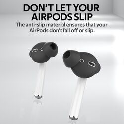 Promate PodSkin Silicone Sporty Ear Tips for Apple AirPods/Apple AirPods 2, Ultra-Slim Silicone Anti-Slip Noise-Isolating Earbuds Cover with Sweat-Resistant Design and Silicone Carrying Pouch, Black