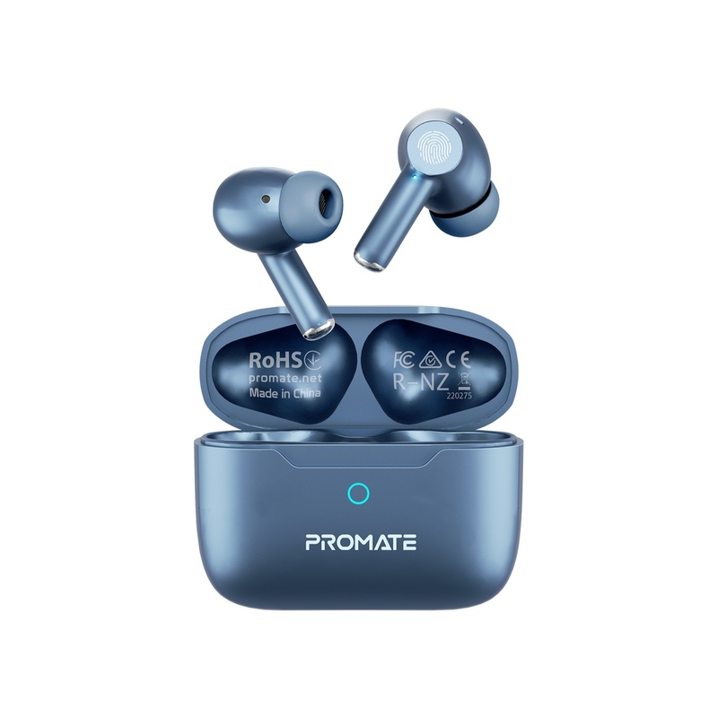 Promate True Wireless Earbuds, In-Ear Active Noise Cancelling Bluetooth v5.3 Earphones with Mic, 25H Playback Time, Intelligent Touch Controls and Charging Case for iPhone 14, Samsung S22, iPad Air