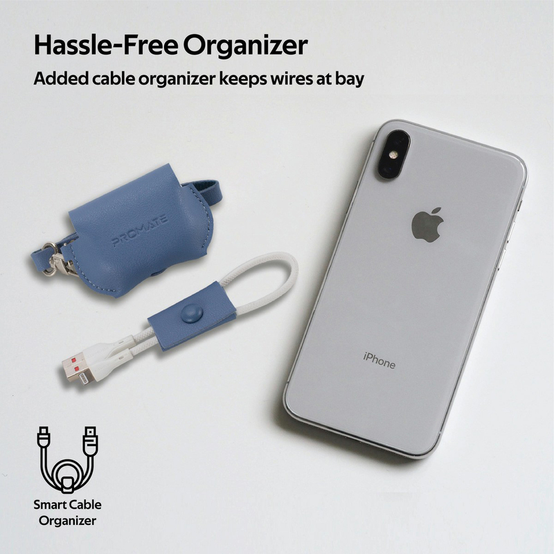 Promate Fay Elegant Leather Case with Cable Organizer for AirPods Pro, Blue