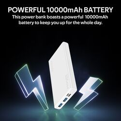 Promate 10000mAh Bolt-10 Portable Fast Charging 2.0A Dual USB Premium Battery Power Bank, with Input USB Type-C Port, Over Charging Protection, White