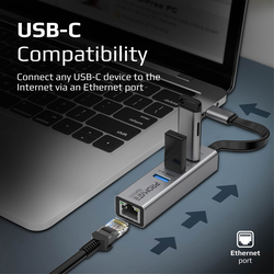 Promate GigaHub-C USB-C Hub with Ethernet Adapter, Multiport USB-C to 1000Mbps RJ45 Network Adapter with Ultra-Fast 3 USB Ports for MacBook Pro/Air/iMac/iPad Pro/Surface/XPS, Black