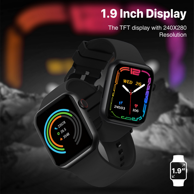 Promate Bluetooth 5.0 Health and Fitness Tracker 1.9 TFT Display Smart Watch, XWatch-B19, Black