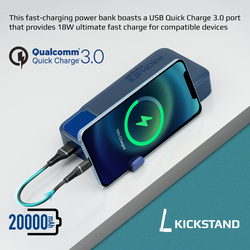 Promate 20000mAh Power Bank with Kickstand 20W USB-C PD Port and QC 3.0 18W Port, Navy Blue