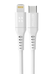 Promate 3-Meter Lightning Cable, Fast Charging 3A USB Type-C Male to Lightning, Anti-Tangle Cord for Apple Devices, White
