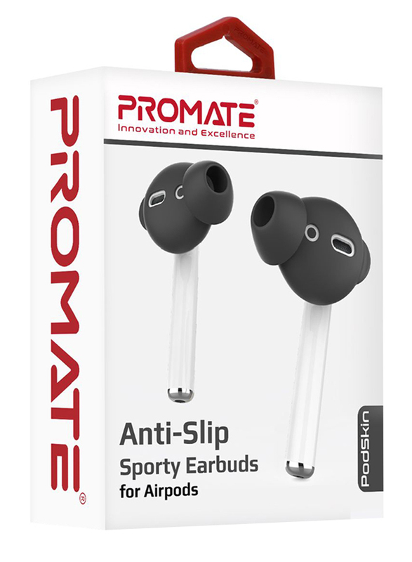 Promate PodSkin Silicone Sporty Ear Tips for Apple AirPods/Apple AirPods 2, Ultra-Slim Silicone Anti-Slip Noise-Isolating Earbuds Cover with Sweat-Resistant Design and Silicone Carrying Pouch, Black