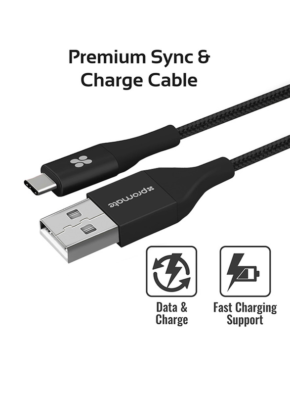 Promate Unigear-QC3.UK 3 Type-C Charging Kit, Qualcomm Certified 3-In-1 Quick Charger 3.0 Travel and Car Charger Kit with 1.2m USB Type-C Sync Charge Cable, for Mobile Phones and Tablets, Black