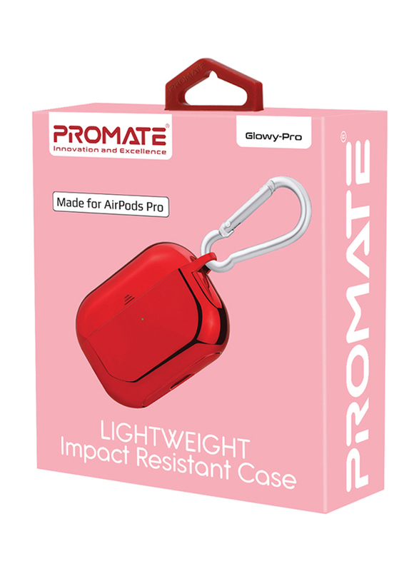 Promate Lightweight Impact-Resistant Electroplated TPU Slim-Fit Protective Cover Case for Apple AirPods Pro, Wireless Charging Compatible, Anti-Slip and Scratch Resistant, Red