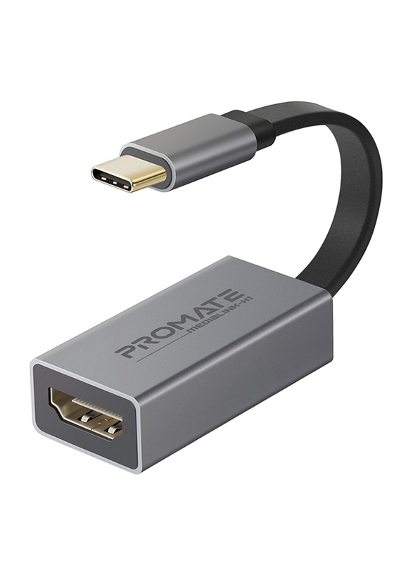 Promate MediaLink-H1 HDMI Adapter for Apple MacBook Pro/Chromebook/Samsung Galaxy S10+/Note 8/9/Surface Book 2, Ultra-Compact Type-C to HDMI Adapter Converter 4k 30hz with Hi Definition Video, Grey