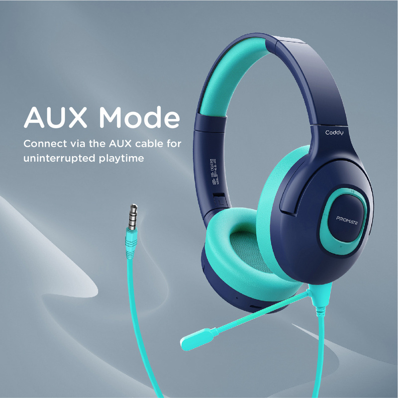 Promate Coddy Wireless Over-Ear Kids Headphones with Dual Mic, Aqua