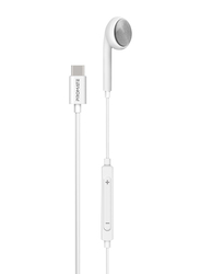 Promate In-Ear USB-C with Built-In Mic In-Line Button Lingo-C Controls Mono Wired Earphone, White