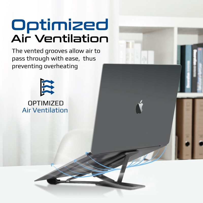 Promate Optimized Air Ventilation Laptop Stand with Adjustable Height and Foldable Design, Black