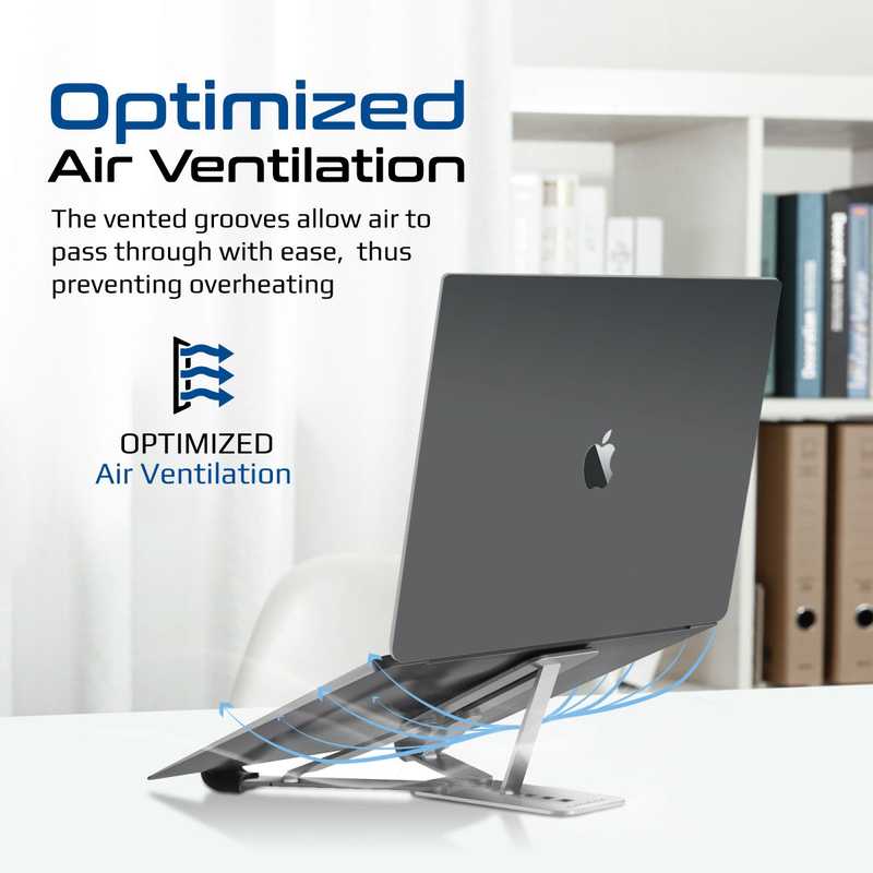 Promate Optimized Air Ventilation Laptop Stand with Adjustable Height and Foldable Design, Grey