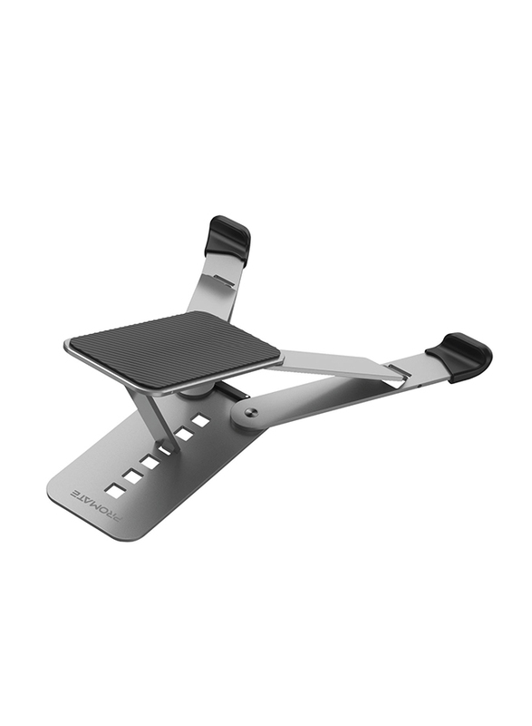 Promate Optimized Air Ventilation Laptop Stand with Adjustable Height and Foldable Design, Grey