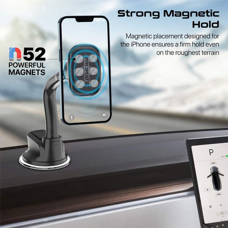 Promate Car Phone Mount with 360 Degree Design N52 Powerful Magnet and Slip-Proof Surface, Black