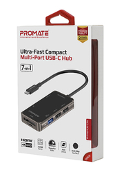 Promate PrimeHub-Lite 7-in-1 Multi-Port USB-C Hub for MacBook Pro/MacBook Air/Chrome Book, Black