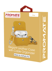 Promate Fay Elegant Leather Case with Cable Organizer for AirPods Pro, Yellow