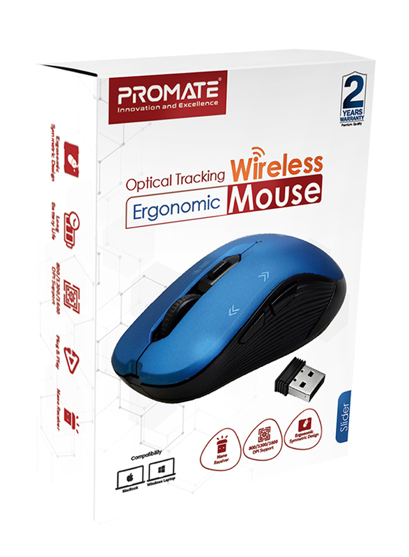 Promate EZGrip Wireless Optical Tracking Mouse with Mini USB Receiver, Blue