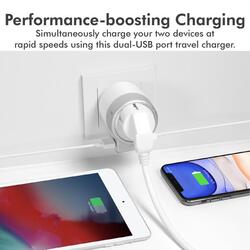 Promate Twist Travel Adapter Wall Charger with 2.4A 12W Dual USB Charging Port for UK/EU/AU/US/Smartphones/Laptops/Tablets, White