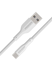 Promate 1-Meter A USB Type C Cable, with 480Mbps Data Sync 2A Fast Charging USB Type-A Male to USB Type-C, with 60W Power Delivery for Samsung Galaxy S22, iPad Air, XCord-AC, White
