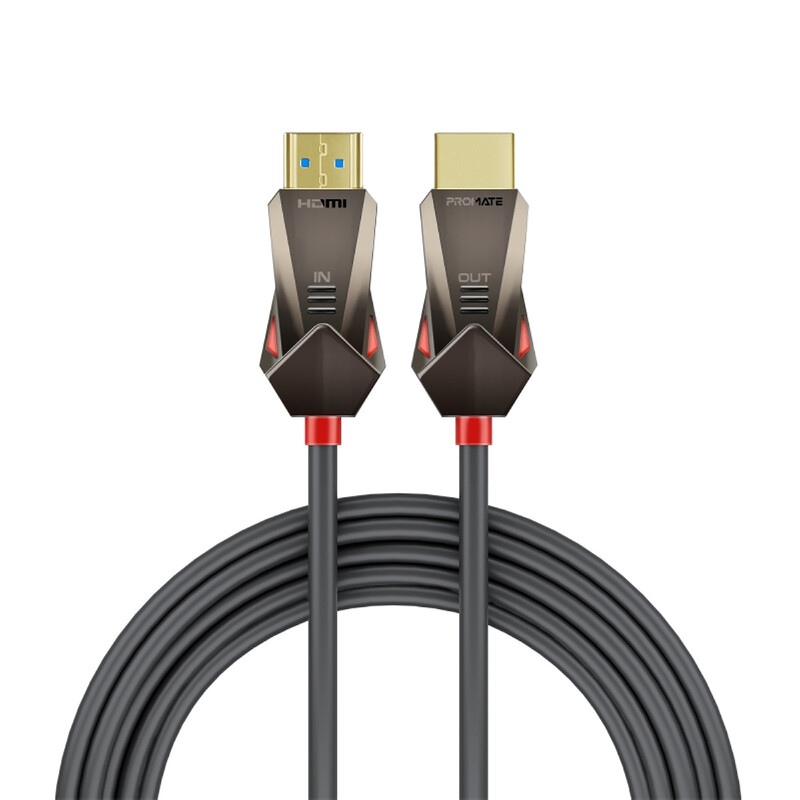 Promate HDMI 2.0 Cable, 4K@60Hz HDMI to HDMI Unidirectional Cable with 3D Video Support, 18Gbps Bandwidth, Ethernet, 15M Fiber Optic Cable and Gold-Plated Connectors for Laptops, Monitors