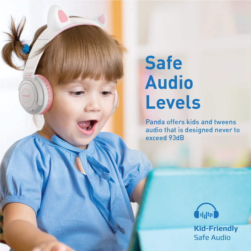 Promate Panda Wireless/Bluetooth On-Ear Kids Headset with LED Cat Ears, Bubblegum
