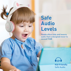Promate Panda Wireless/Bluetooth On-Ear Kids Headset with LED Cat Ears, Bubblegum