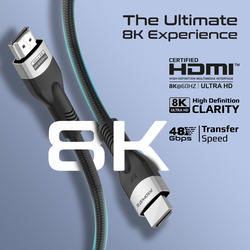 Promate HDMI 2.1 Cable, 5m HDMI to HDMI Slim Cable with 48Gbps Bandwidth, 8K@60Hz Resolution, UHD Dynamic HDR eARC Wire for MacBook Pro, PS5, TV, Xbox, Roku, UHD TV, Blu-ray Projector, PrimeLink8K-500