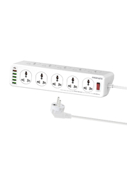 Promate 10 AC Outlets EU Plug Wall Charger with 4 USB-C PD 20W Ports and 5-Meter Cable, PowerMatrix-5M, White