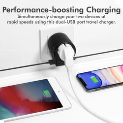 Promate Twist Travel Adapter Wall Charger with 2.4A 12W Dual USB Charging Port for UK/EU/AU/US/Smartphones/Laptops/Tablets, Black