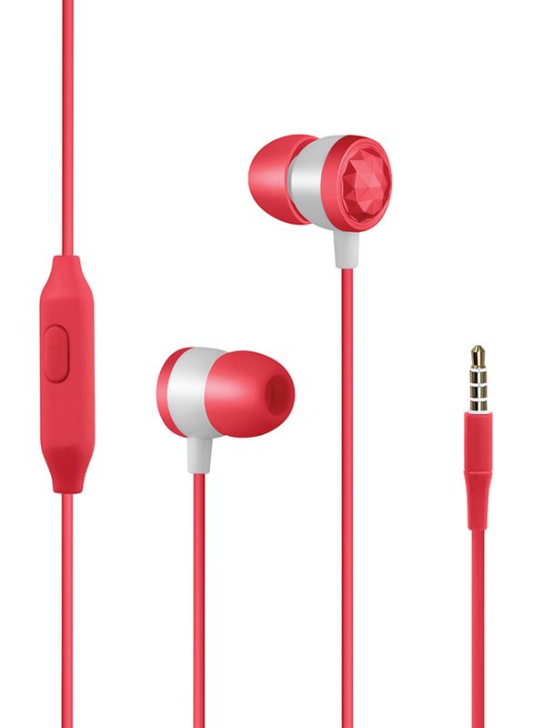 Promate Ingot 3.5mm Jack In-Ear Noise Cancelling Metallic Hi-Fi Stereo Earphones with Built-in Mic, Red