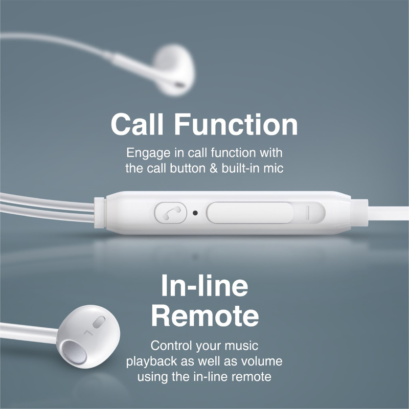 Promate In-Ear Mic Anti-Tangle Cable and Button Control Noise Isolation Phonic Wired Earphones, White