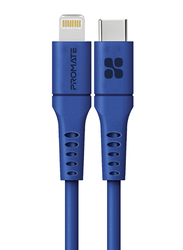 Promate 3-Meter Lightning Cable, Fast Charging 3A USB Type-C Male to Lightning, Anti-Tangle Cord for Apple Devices, Blue