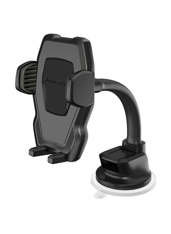 Promate Car Phone Holder with 360-Degree Rotation Anti-Slip Suction and Adjustable Gooseneck, Black
