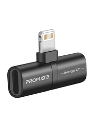 Promate iHinge-LT Lightning Jack Adapter, Ultra-Slim 2-In-1 Lightning Male to Lightning, with High-Quality Audio Output, 2A Charge/Sync Adapter for Lightning Connector Enabled Devices, Black