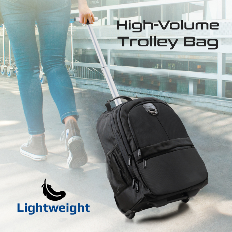 Promate Trolley Bag, 2-in-1 Lightweight 15.6-inch Laptop Trolley Backpack with Telescoping Handle, Adjustable Straps, Water Resistance and In-Line Wheels for MacBook Air, iPad, Dell XPS 13