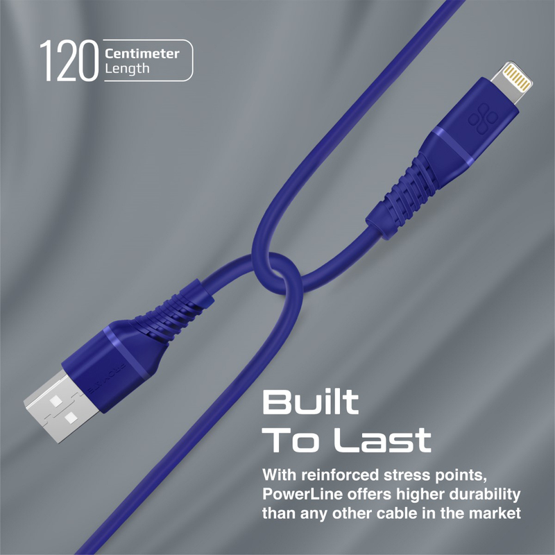 Promate 1.2-Meter High Tensile 2.4A Super-Fast Silicone Cord, USB Type A to Lightning Cable with 480 Mbps Data Sync for iPhone 13, iPad, AirPods Pro, PowerLine-Ai120, Blue