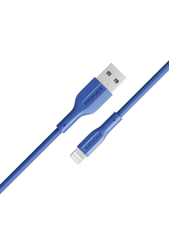 Promate 1-Meter 480 Mbps Data Sync Cord, USB Type A to Lightning Cable with 10W Output for iPhone 14, XCord-Ai, Navy Blue