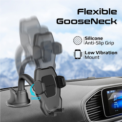 Promate Car Phone Holder with 360-Degree Rotation Anti-Slip Suction and Adjustable Gooseneck, Black