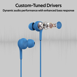 Promate Duet 3.5mm Jack In-Ear Hi-Res Noise Isolating Earphones with Built-in Mic, Blue