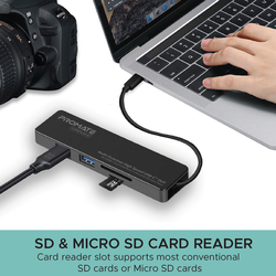 موزع USB-C بروميت لينك هاب-سي لأجهزة ابل ماك بوك برو/لابتوب Type-C، محول USB-C سرعة عالية مع منفذ 4K HDMI بدقة عالية، فتحة SD/Micro SD، منفذين USB 3.0 وسرعة نقل بيانات 5Gbps، اسود