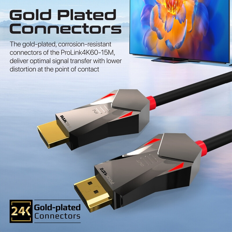 Promate HDMI 2.0 Cable, 4K@60Hz HDMI to HDMI Unidirectional Cable with 3D Video Support, 18Gbps Bandwidth, Ethernet, 15M Fiber Optic Cable and Gold-Plated Connectors for Laptops, Monitors