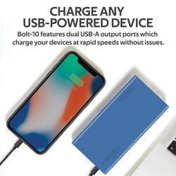 Promate 10000mAh Bolt-10 Portable Fast Charging 2.0A Dual USB Premium Battery Power Bank, with Input USB Type-C Port, Over Charging Protection, Blue
