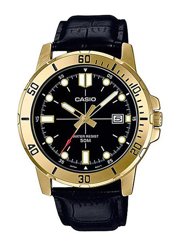 

Casio Analog Watch for Men with Leather Band, Water Resistant, MTP-VD01GL-1E, Black