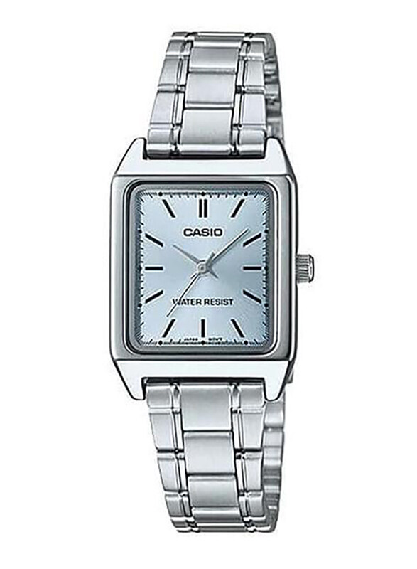 

Casio Dress Analog Watch for Women with Stainless Steel Band, Water Resistant, LTP-V007D-2E, Silver-Blue