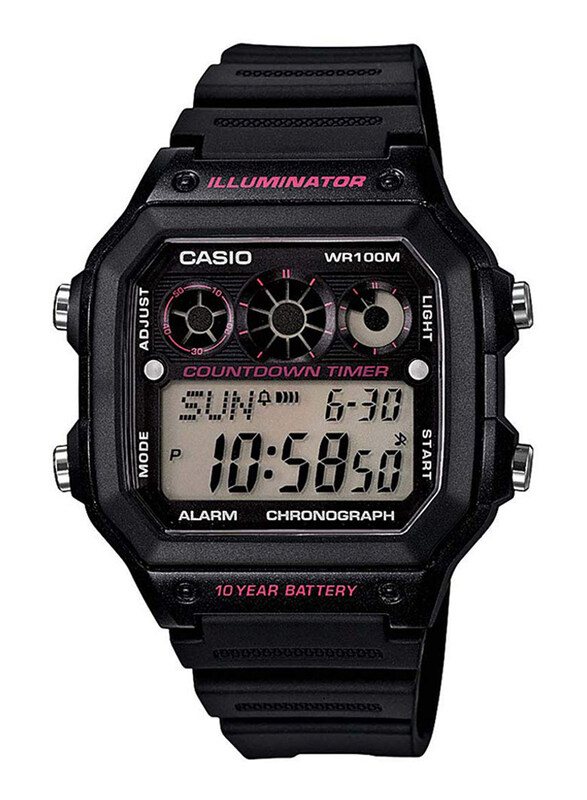 

Casio Youth Series Digital Watch for Men with Resin Band, Water Resistant, AE-1300WH-1A2, Black-Black/Red