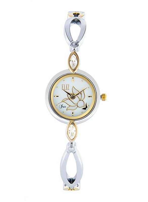 Eliz Analog Watch for Women with Stainless Steel Band, Water Resistant, ES8645L2TWT, Silver/Gold-White