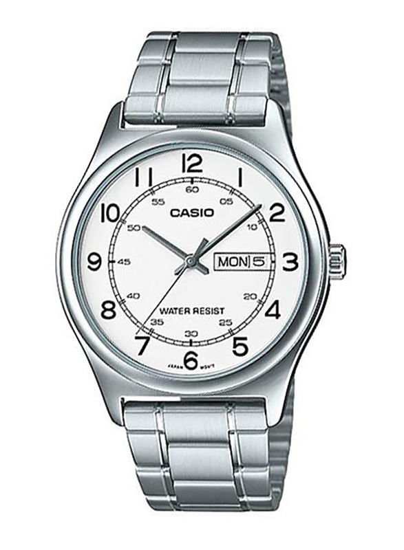 Casio Analog Watch for Men with Stainless Steel Band, Water Resistant, MTP-V006D-7B2UDF, Silver-White